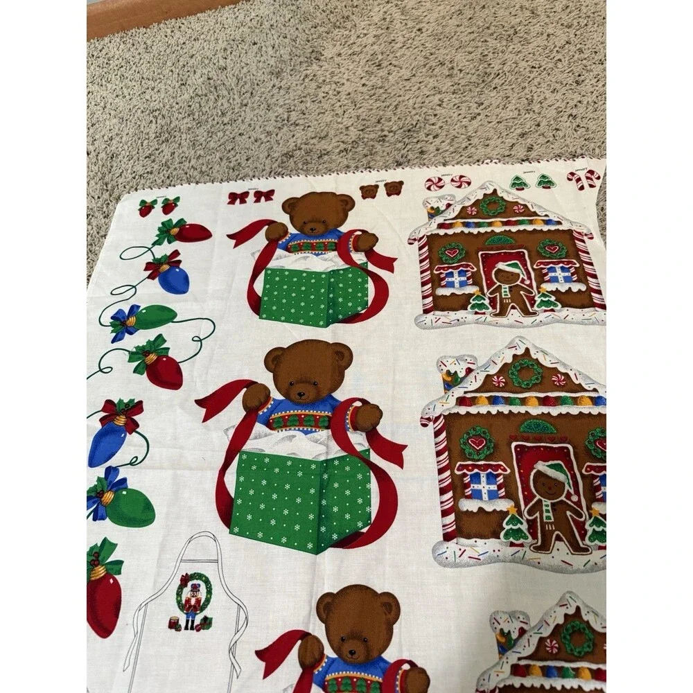 VIP Cranston Happy Holiday Appliques Christmas Fabric Panel Bear Gingerbread